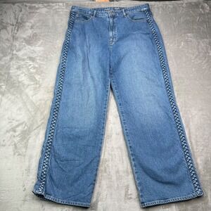 Old Navy Jeans Womens 16 Blue Sky Hi Wide Leg Extra High Rise Side Braid Denim